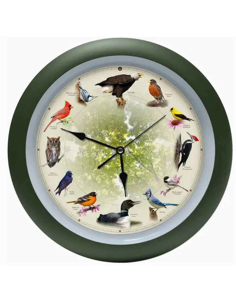 20th Anniversary Singing Bird Clock, 13", Green