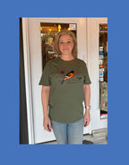 Green Gildan T-shirt w/ Orange Piehole Vinyl Design S-XL