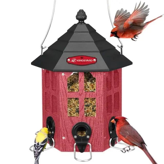 Red Recycled Bird Feeder Hexagon