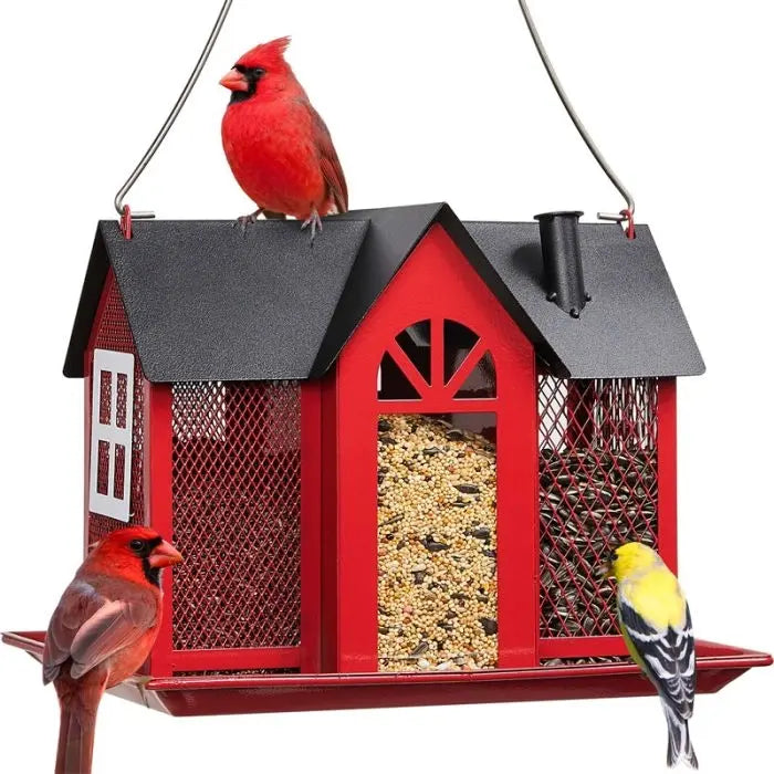 Cardinal Bird Feeder-RED/black roof, metal