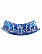 16.5" Hand Painted and Embossed Square Glass Birdbath, Blue Floral Tiles