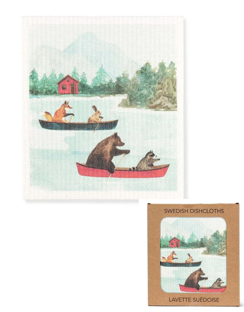 Animals in Canoe Dishcloth-6.75x7.5"L