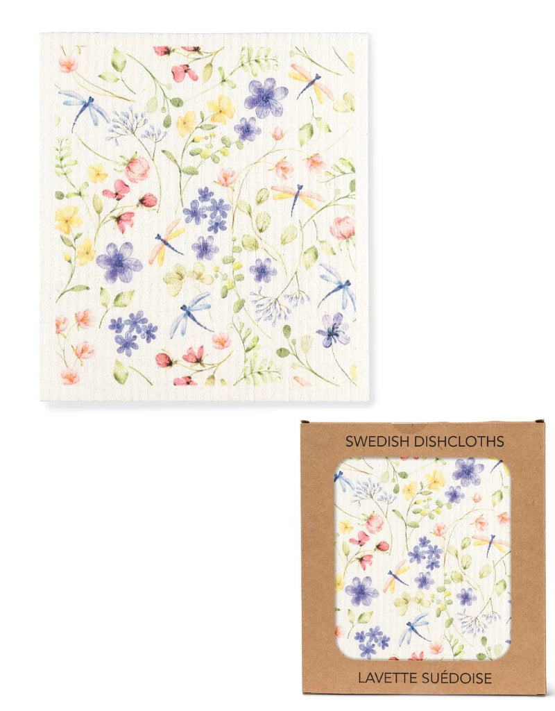Dragonfly & Floral Dishcloth-6.75x7.5"L