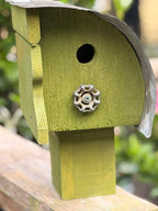 Jean Long Birdhouse Green with curved roof, 1 1/8" hole, tap handle decor (2144-1231)