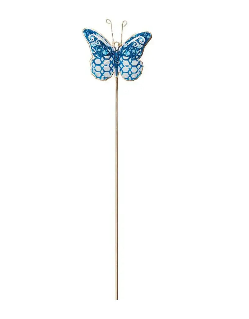 Blu/Wht Butterfly Plant Stake-6Asst-12"H