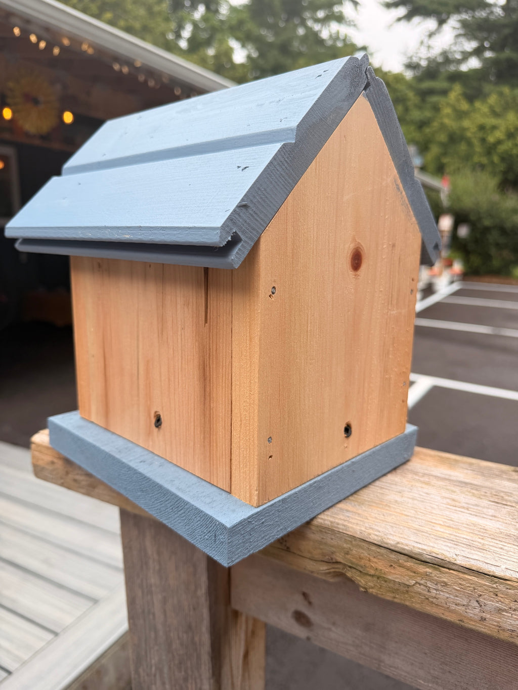 Jean Long blue roofed Bird house - 1 3/8" port (2212-1297)