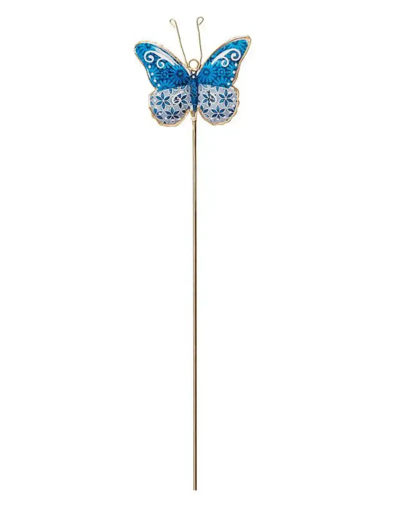 Blu/Wht Butterfly Plant Stake-6Asst-12"H