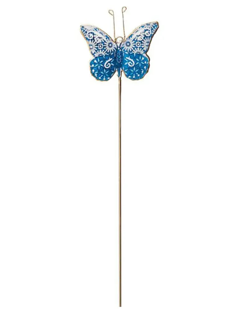 Blu/Wht Butterfly Plant Stake-6Asst-12"H