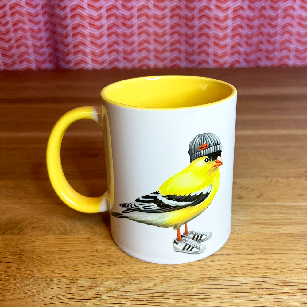 Goldfinch wearing shoes Mug