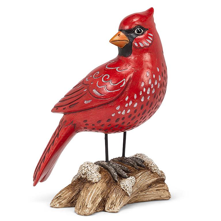 Standing Cardinal on a Log -8.5"H