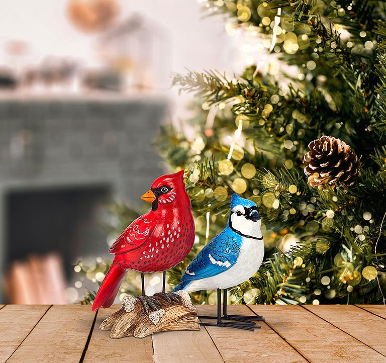 Standing Cardinal on a Log -8.5"H
