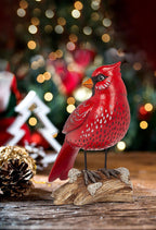 Standing Cardinal on a Log -8.5"H