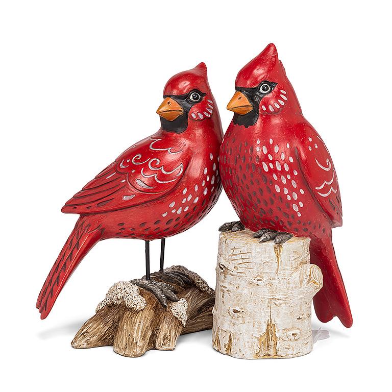 Standing Cardinal on a Log -8.5"H
