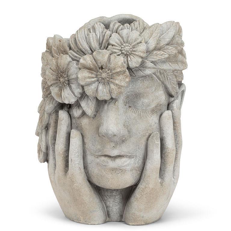 Woman w/Flower Halo Planter, 9.5"h