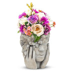 Woman w/Flower Halo Planter, 9.5"h
