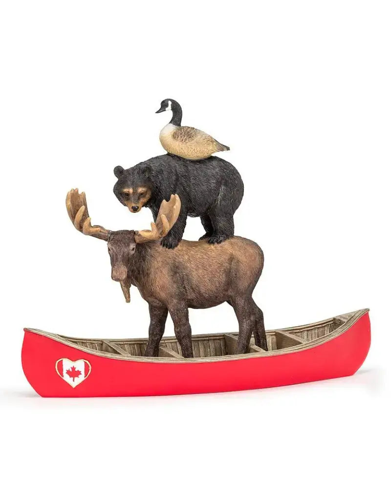 Stacked Winter Animals in Canoe-10"H