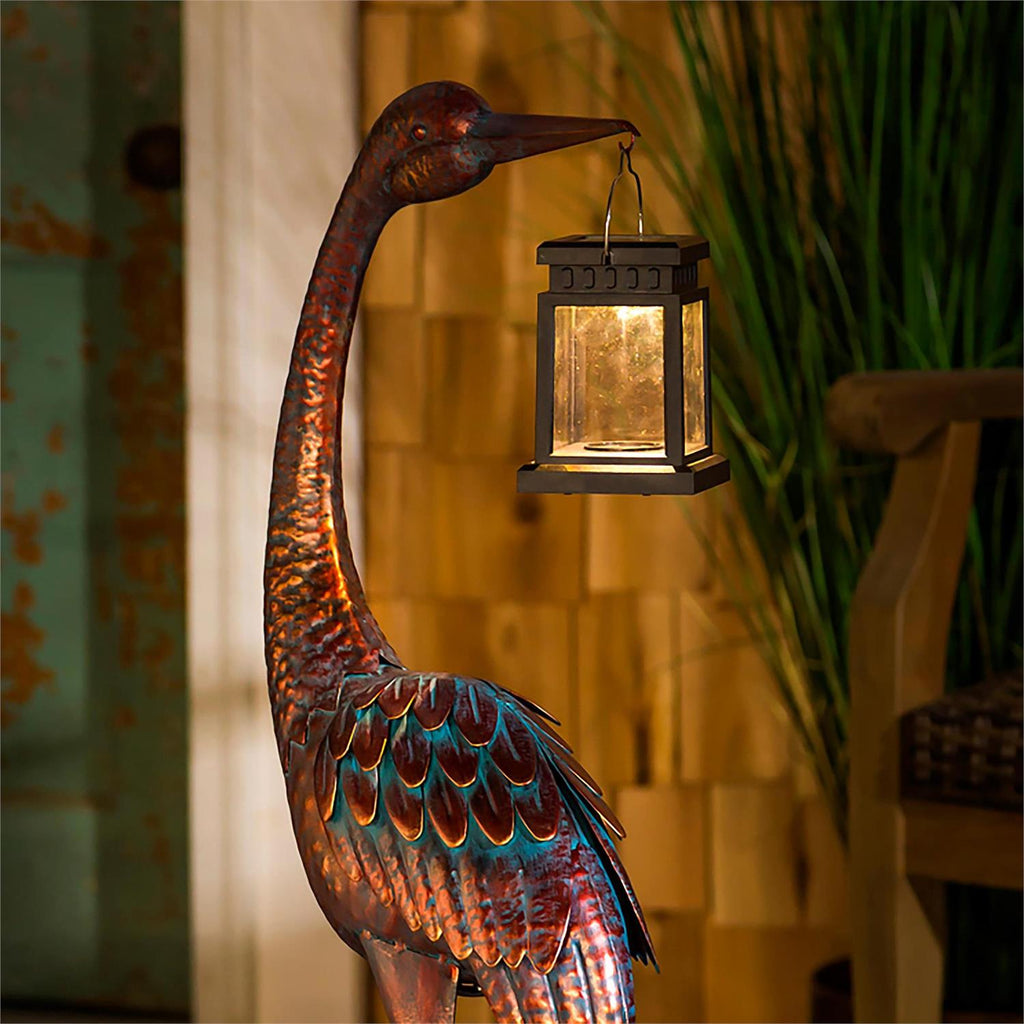 Blue Coastal Garden Statue, Decorative Metal Crane