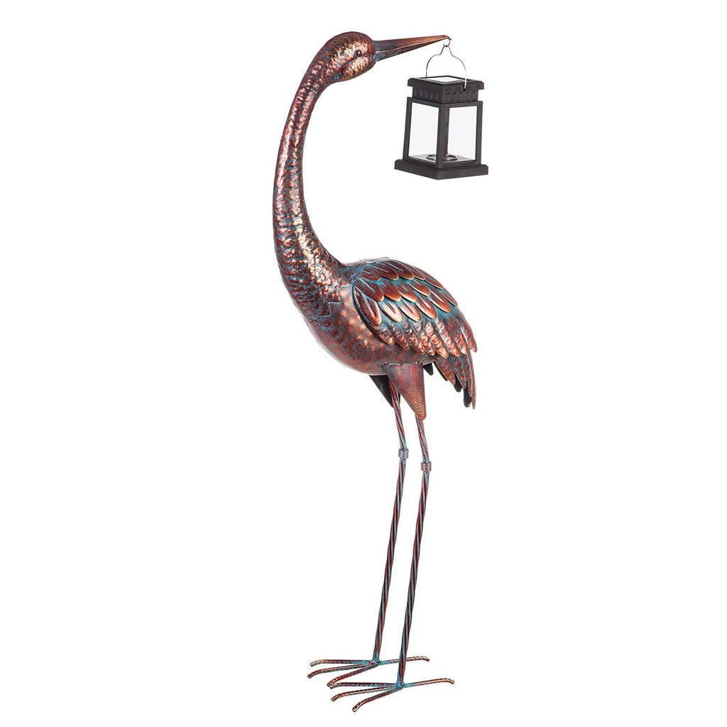 Blue Coastal Garden Statue, Decorative Metal Crane