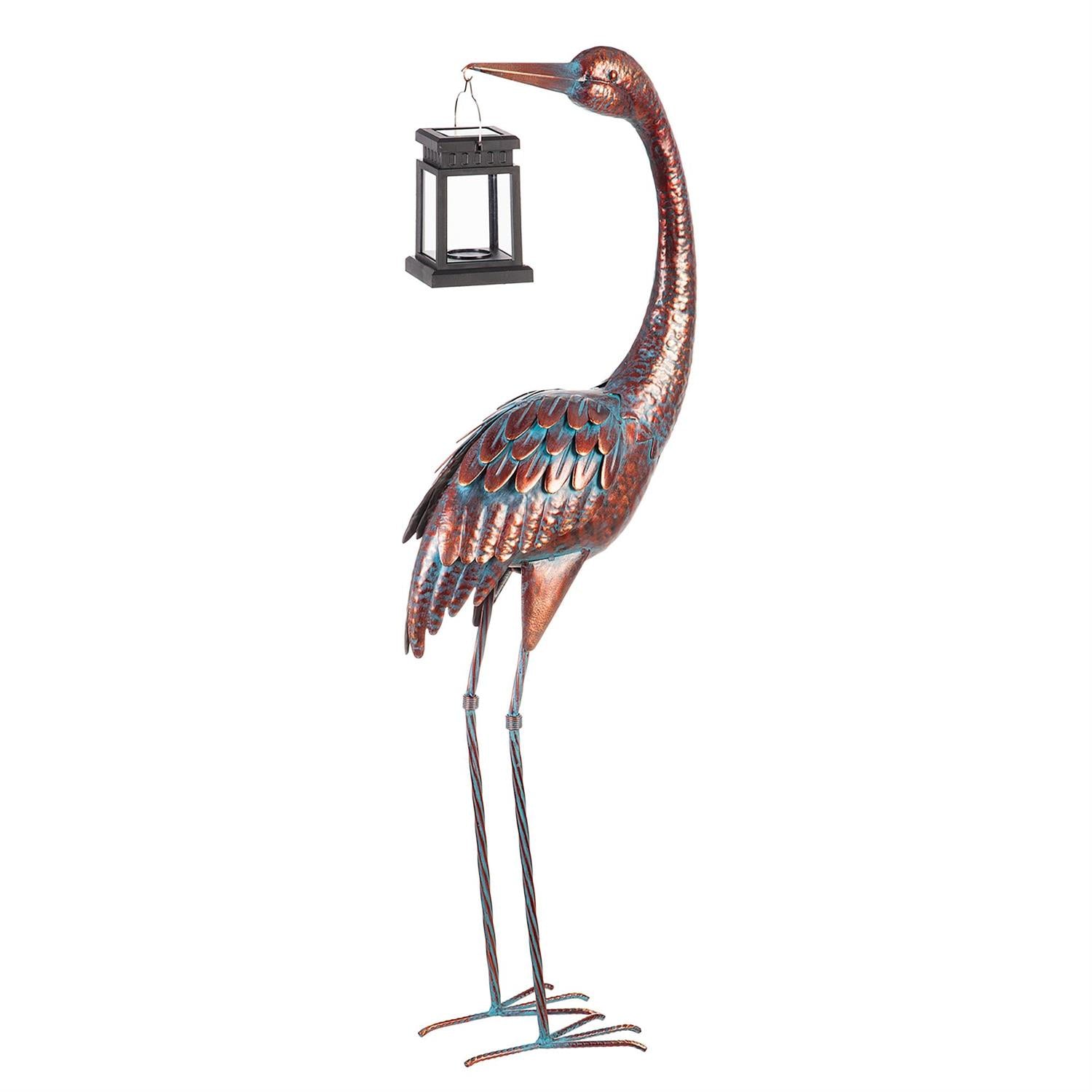 Blue Coastal Garden Statue, Decorative Metal Crane