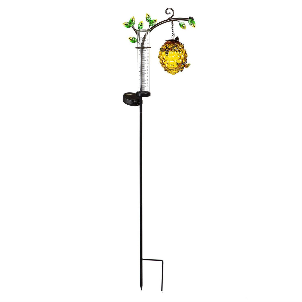 Solar Beehive with Rain Gauge Pollinator Garden Stake