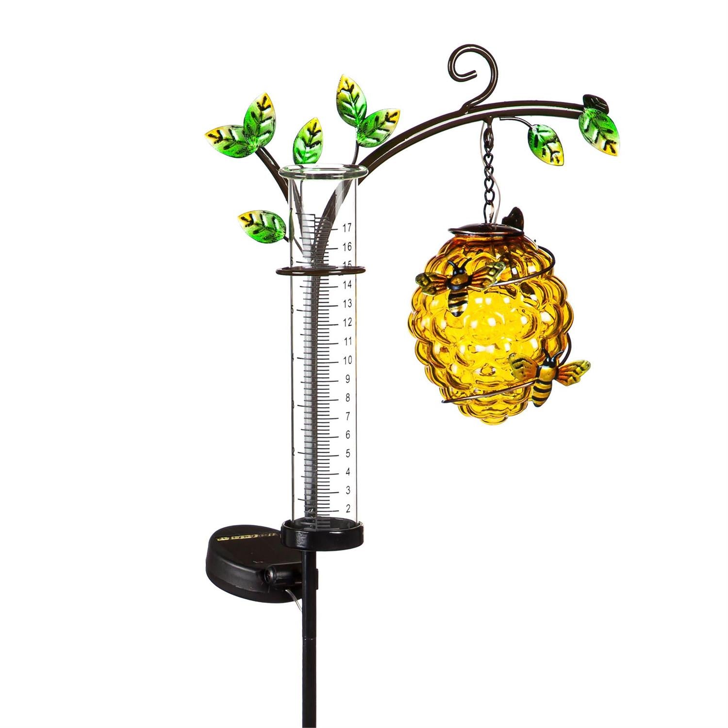 Solar Beehive with Rain Gauge Pollinator Garden Stake