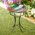 16" Glass Bird Bath with Stand, Striped Florals **