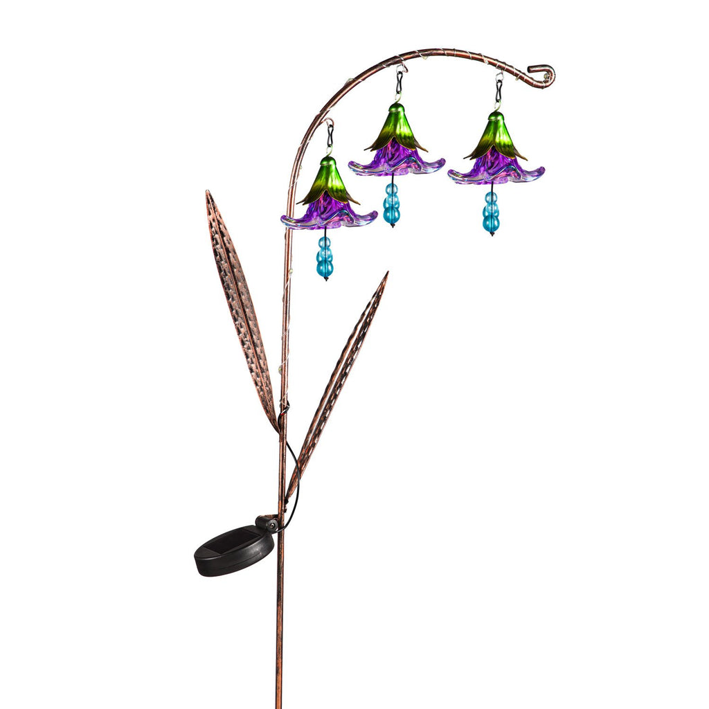 42"H Twinkling Light Solar Garden Stake w/Trio of Glass Flowers
