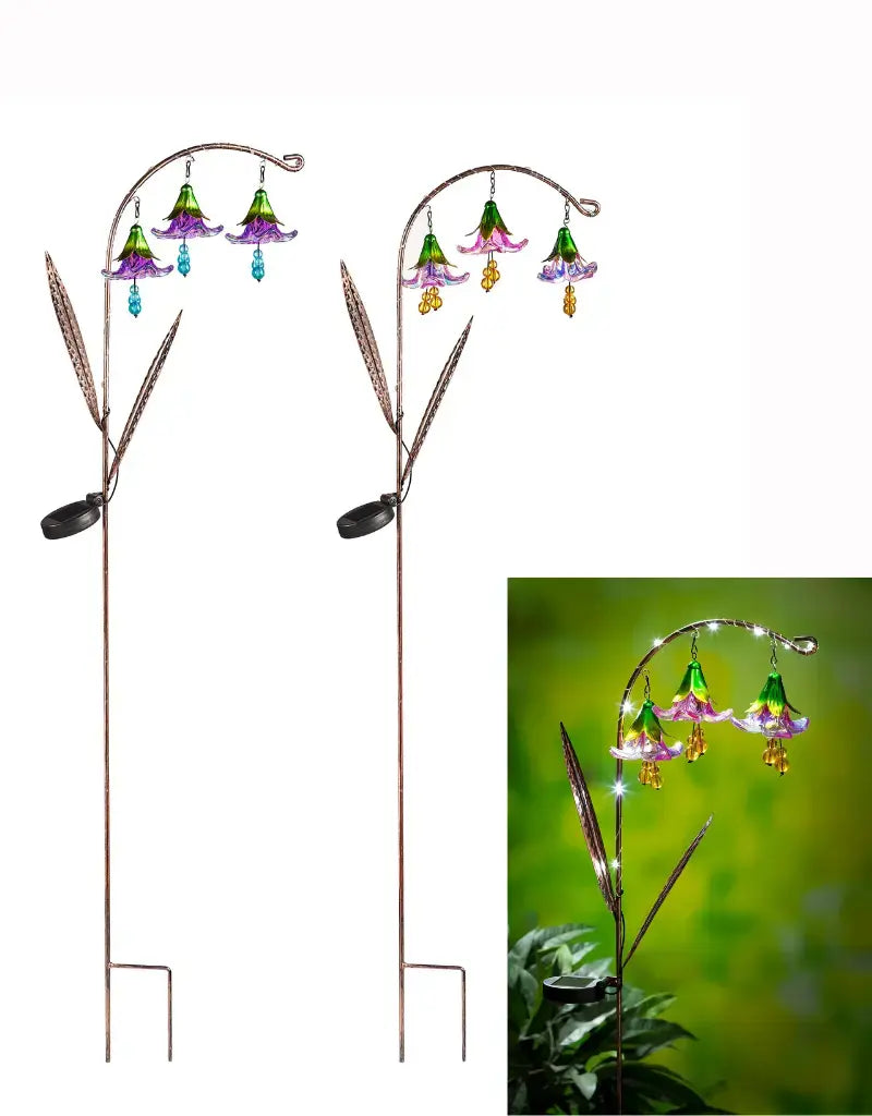 42"H Twinkling Light Solar Garden Stake w/Trio of Glass Flowers