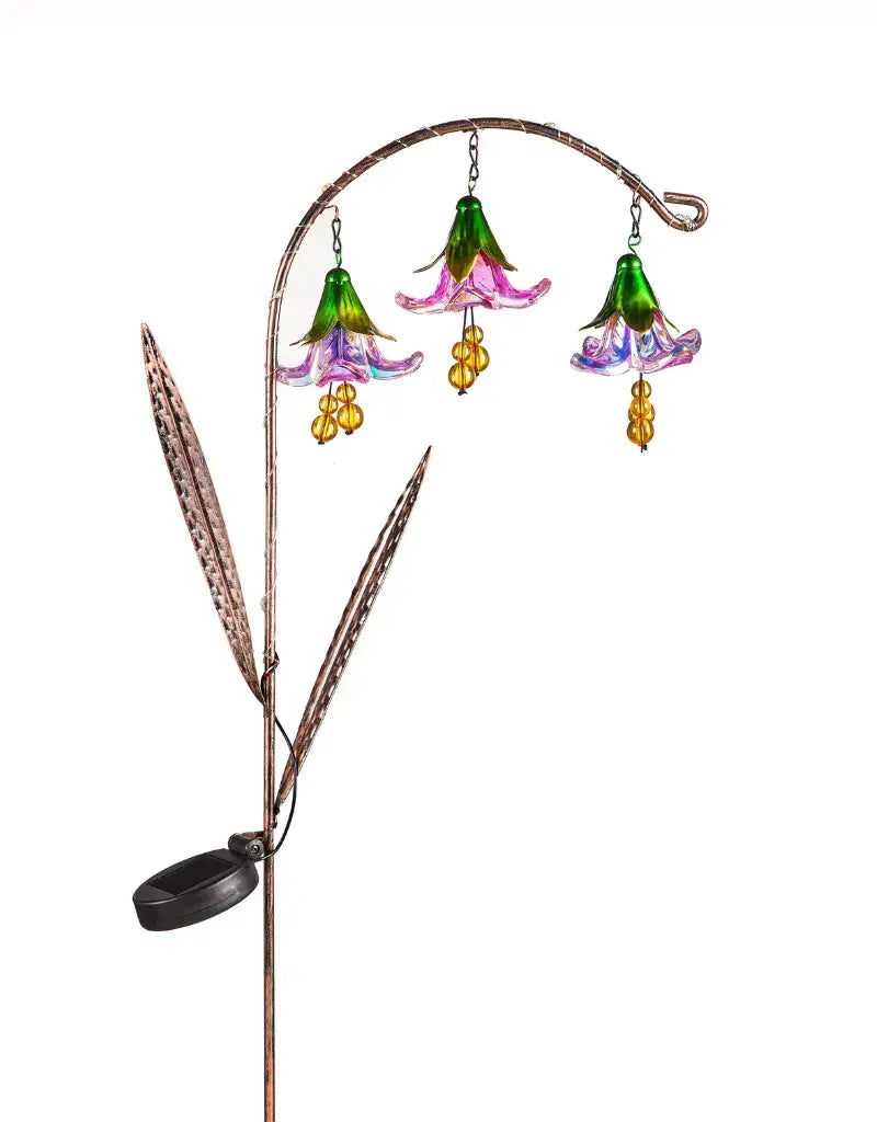 42"H Twinkling Light Solar Garden Stake w/Trio of Glass Flowers