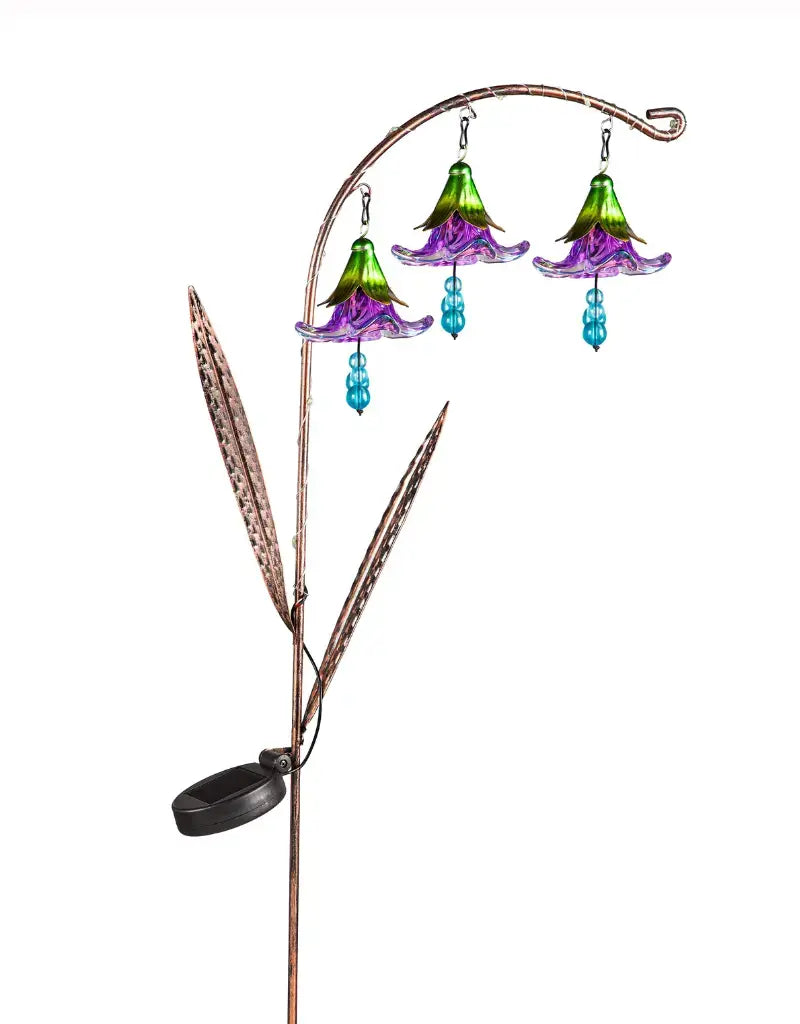 42"H Twinkling Light Solar Garden Stake w/Trio of Glass Flowers