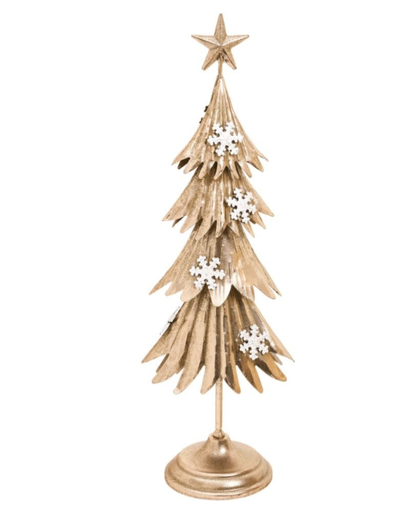 Large Gold Metal Tree with Snowflake, 7x21.5"