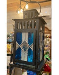 Stained glass Lantern by Andrew Reid, Blue/White w/ Silver Solder