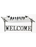 Metal Welcome Sign with Birds on the Clothesline, Pewter Colour
