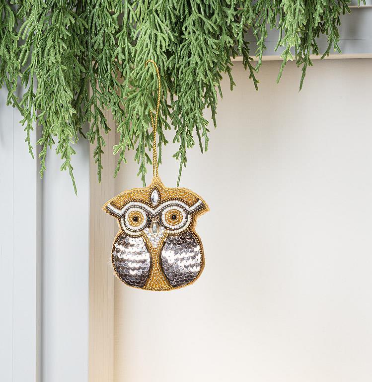 Owl Bead Ornament 4.5"h