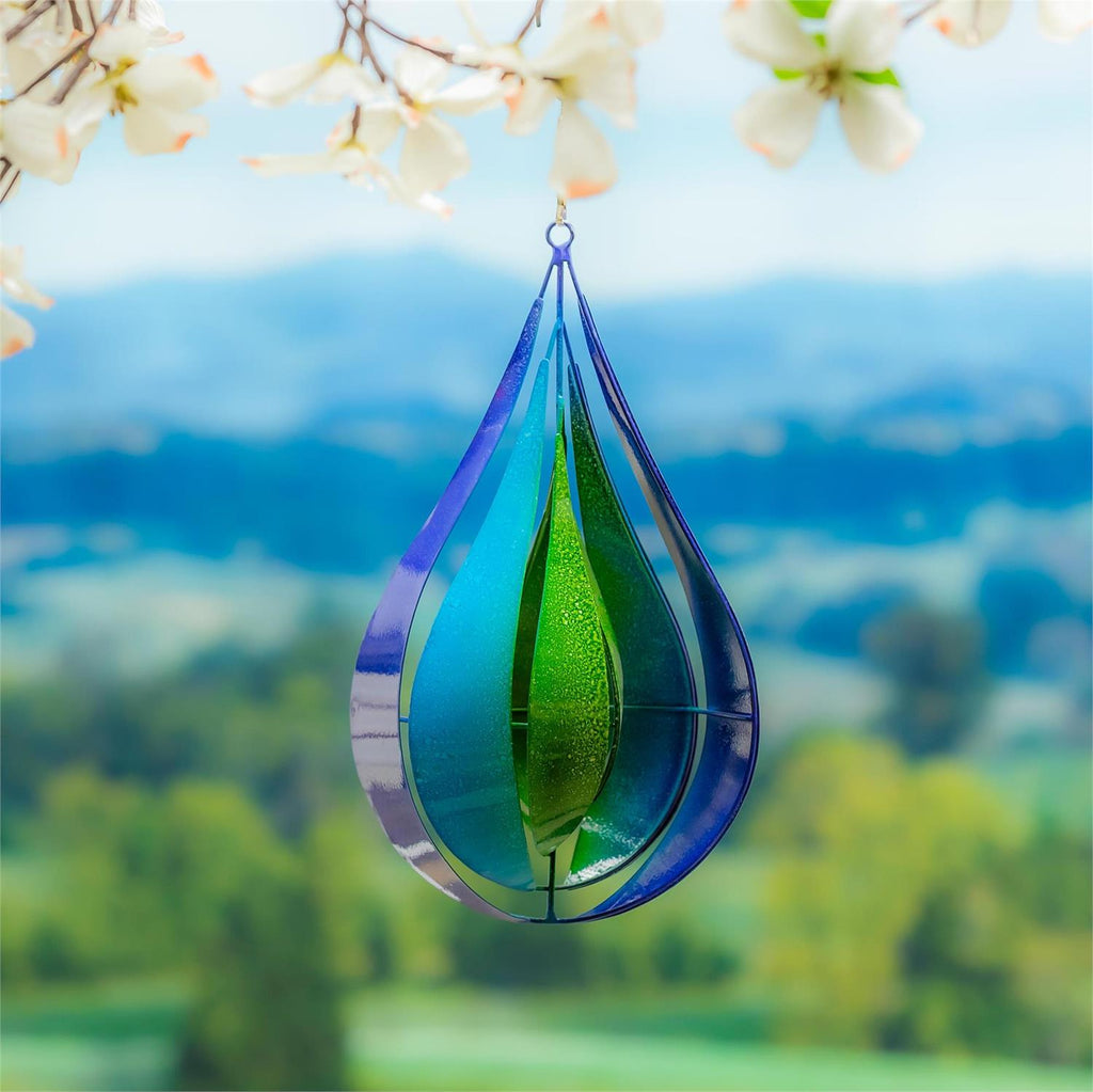 Palm Beach Wind Spinner, Metal Wind Twirler, Blue & Green