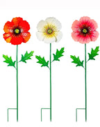 Poppy Flowers Metal Garden Stake, 43"