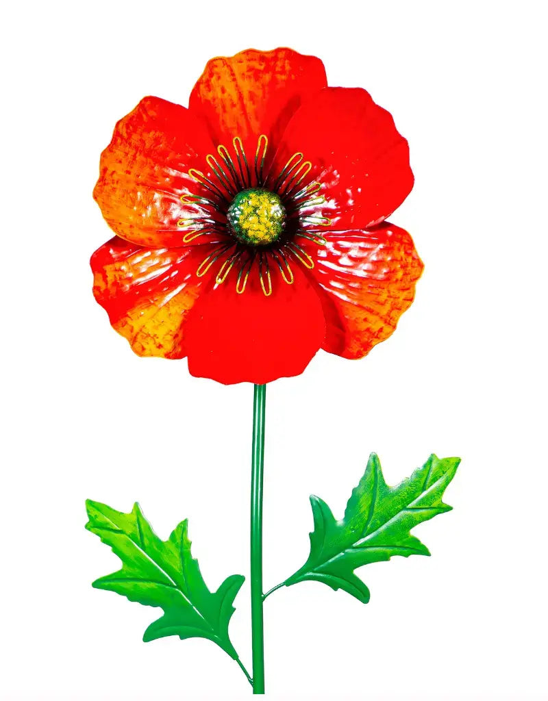 Poppy Flowers Metal Garden Stake, 43"