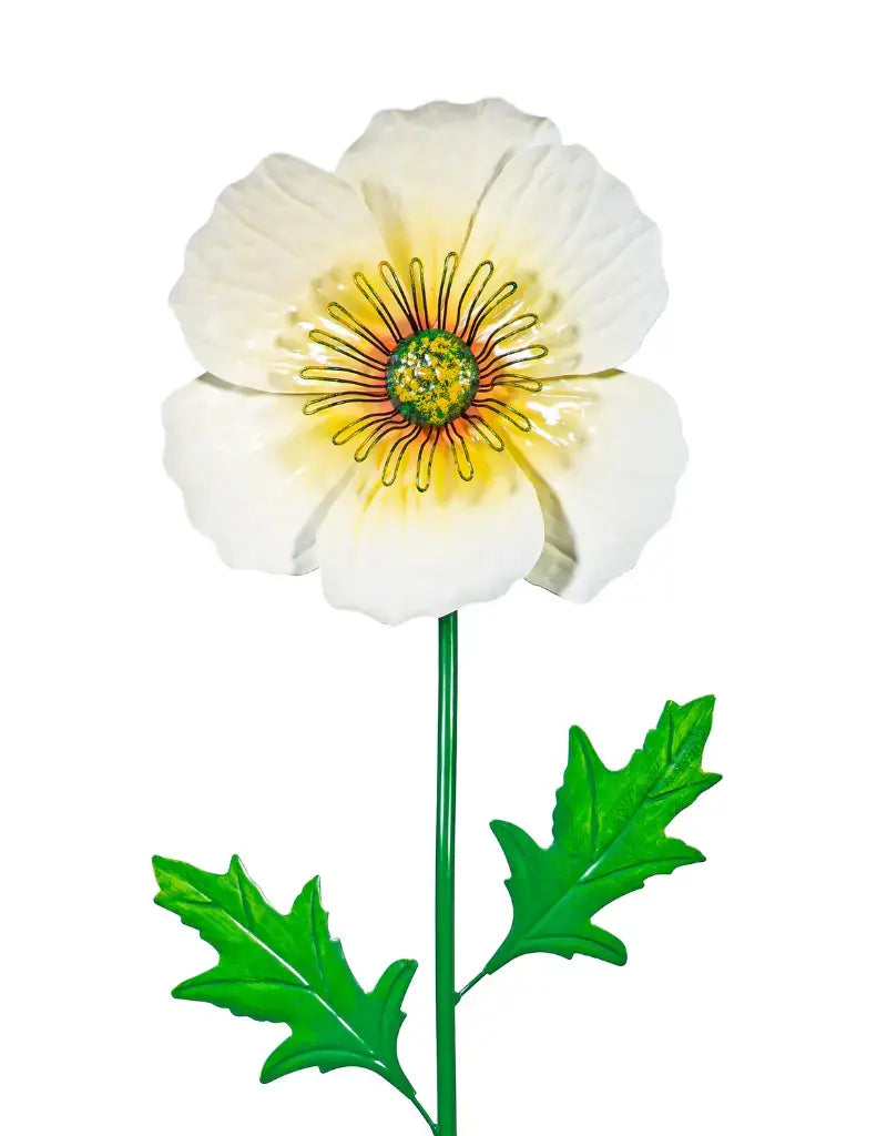 Poppy Flowers Metal Garden Stake, 43"
