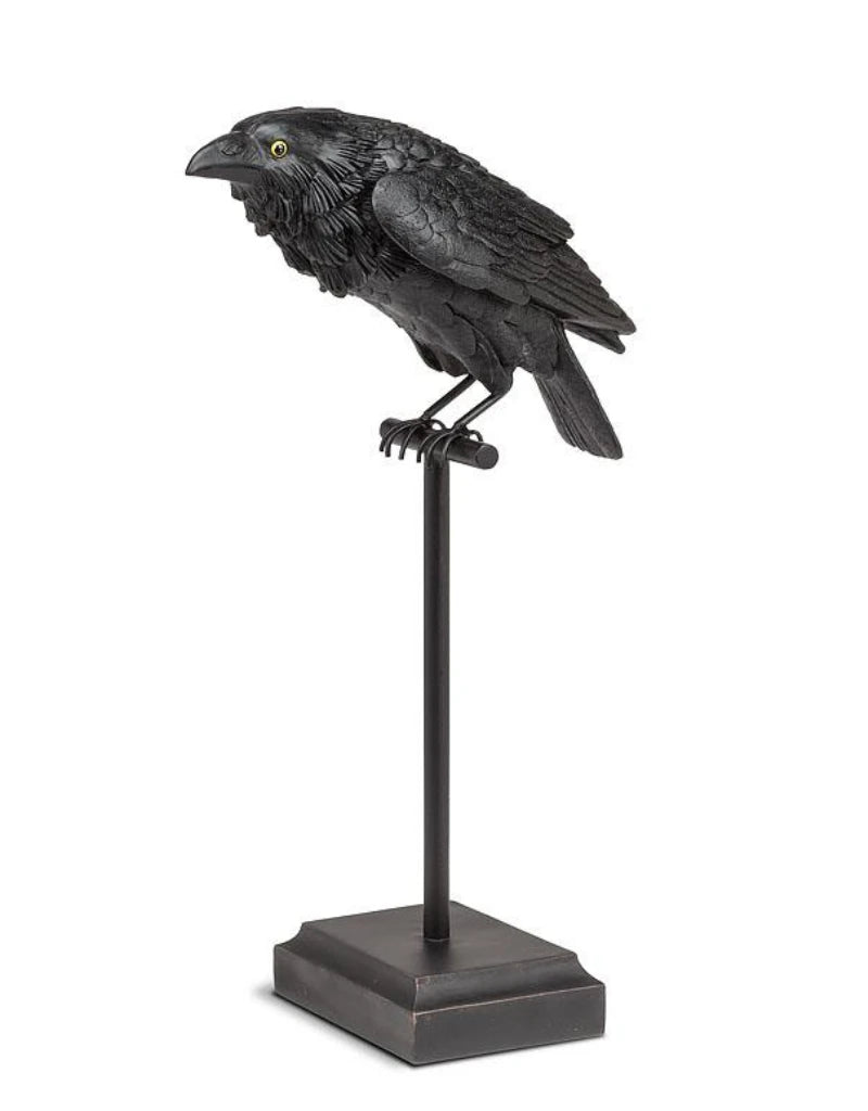 Lg Crow on Perch-Blk-18"H