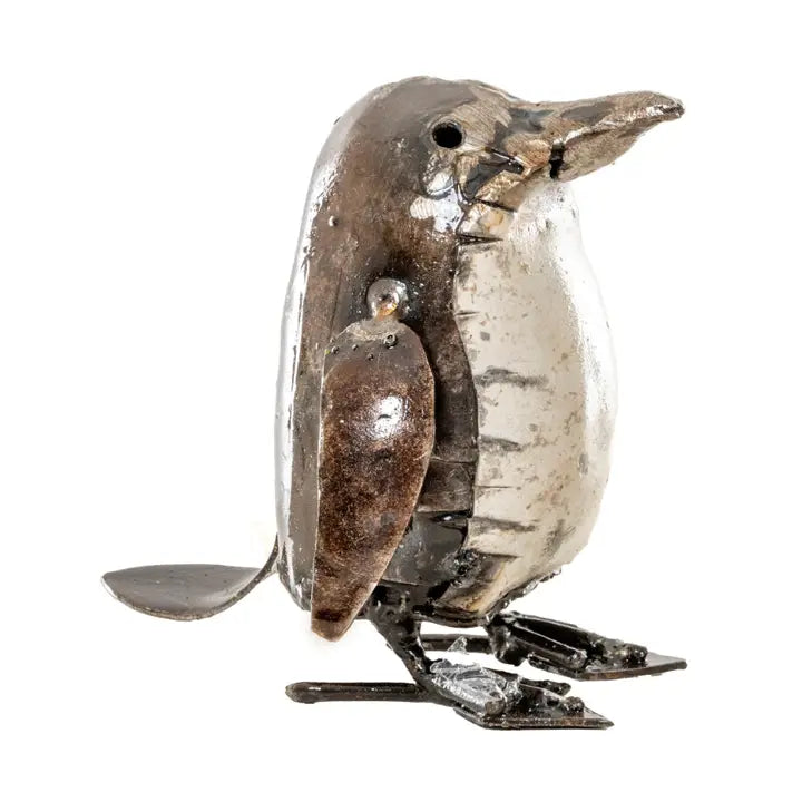 Recycled Metal Baby Penguin Sculpture
