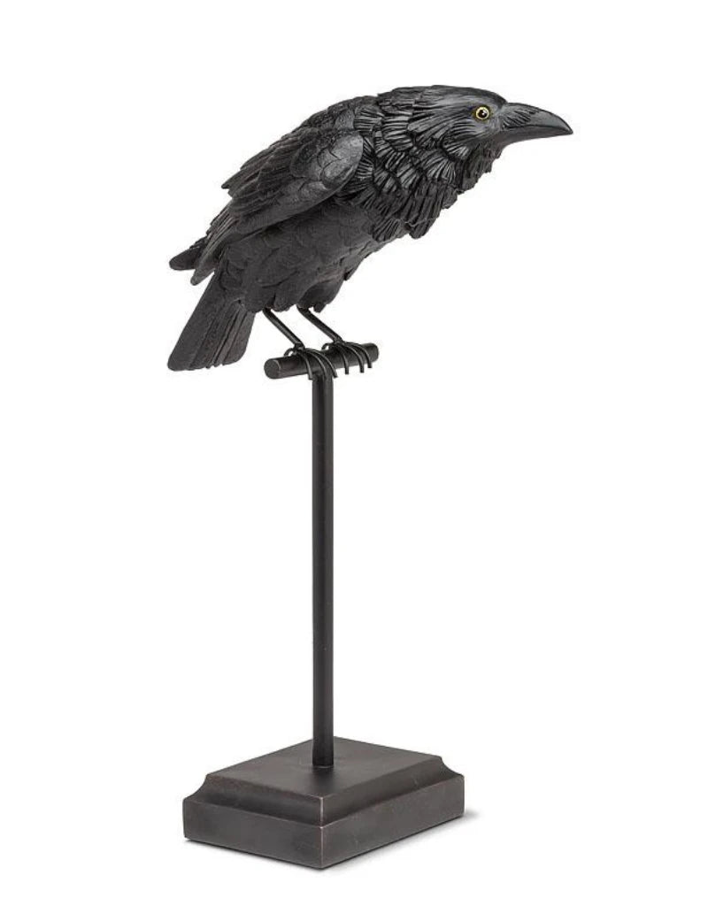 Lg Crow on Perch-Blk-18"H