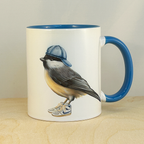 Chickadee wearing shoes Mug