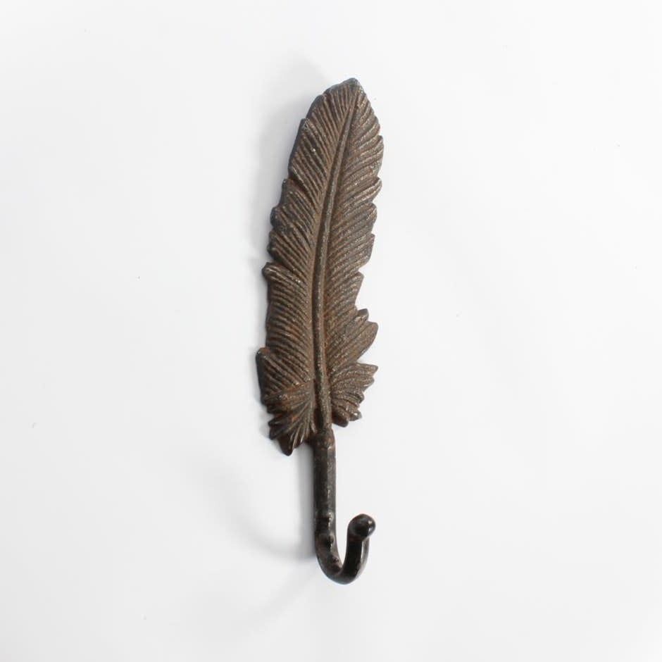9.5" DARK BRONZE FEATHER WALL HOOK