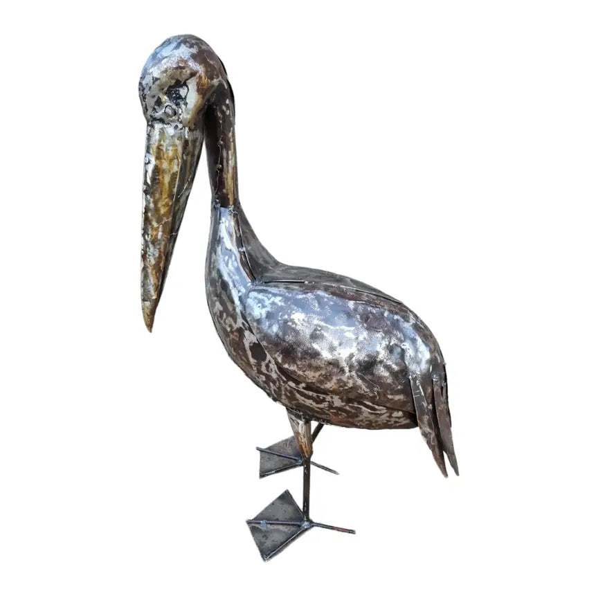 Recycled Artisan Metal Pelican Garden Sculpture