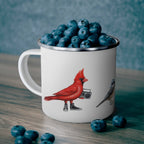 Fashionable birds enamel mug with stainless rim