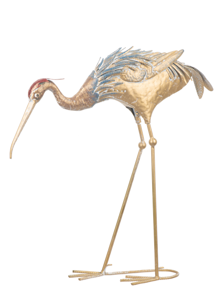 Distressed Crane w/ Head Down 20.5"H