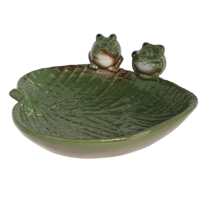 Ceramic Leaf Shaped Bird Bath w/ Frogs