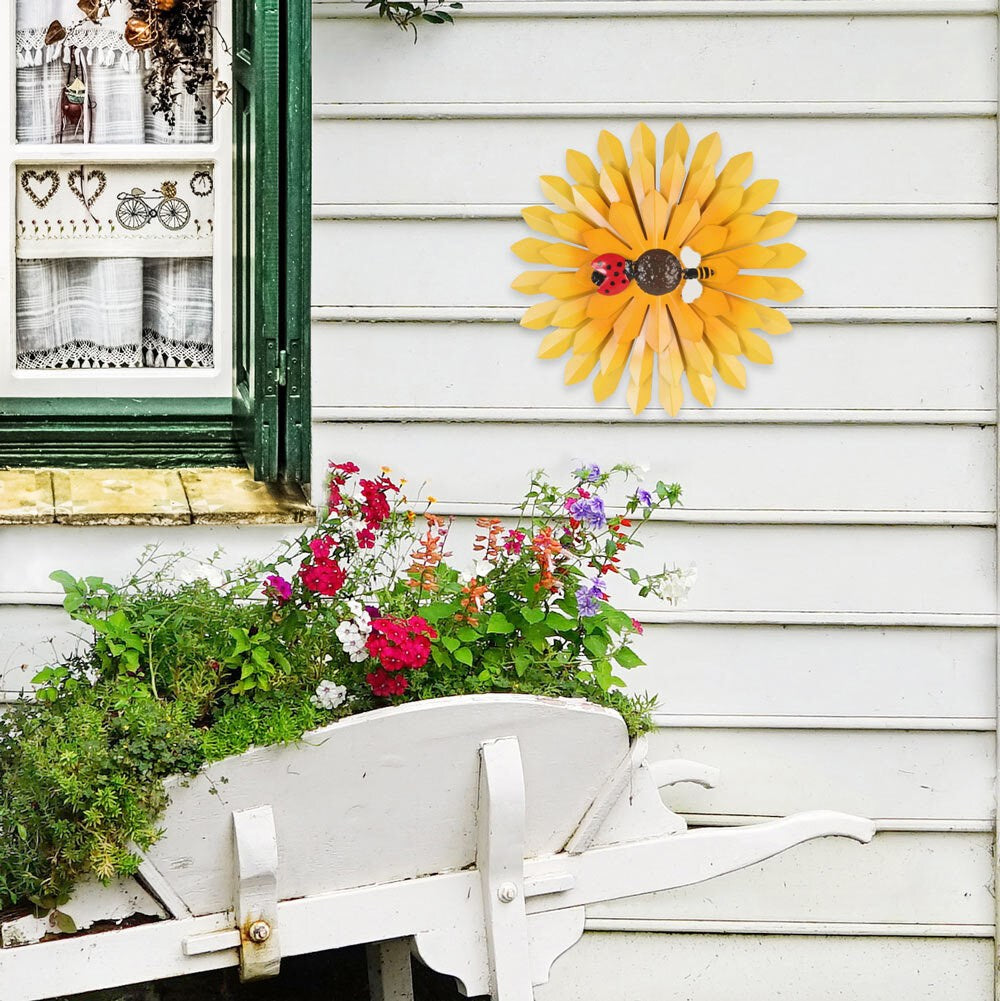 Metal Sunflower w/bee and ladybug