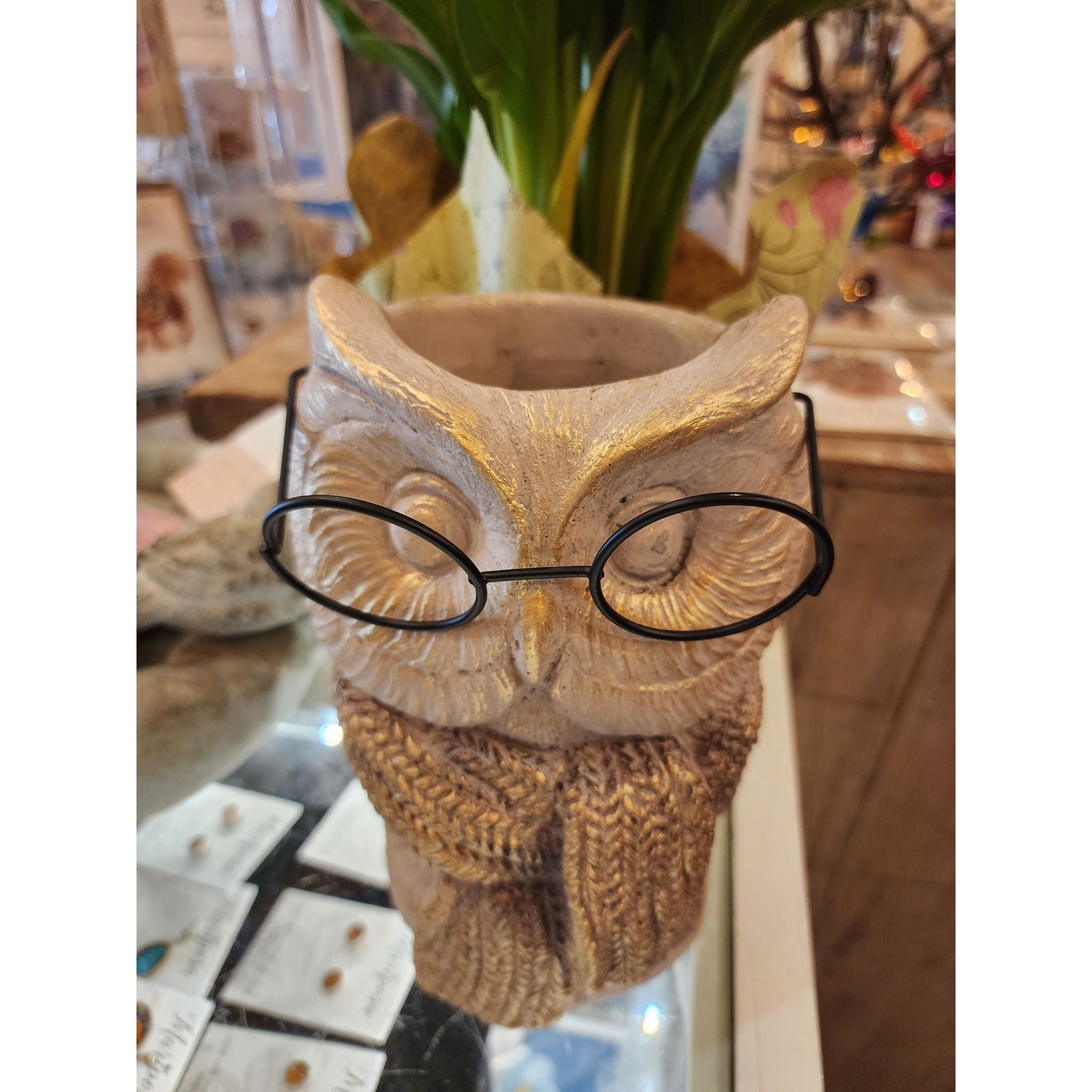 Owl Vase w/Scarf & Glasses-7.5"H