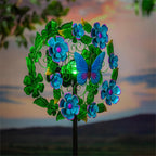 Solar Metal Wind Spinner, Blueflower & Butterfly,